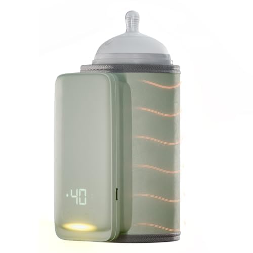 KinderSense Portable Bottle Warmer for Breastmilk or Baby Formula, by Kindersense - Leak-Proof Travel Warmer for Baby Bottles with Battery-Powered Temperature Display and Flashlight