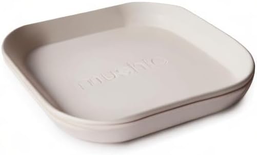 mushie Square Dinnerware Plates for Kids | Made in Denmark, Set of 2 (Ivory)
