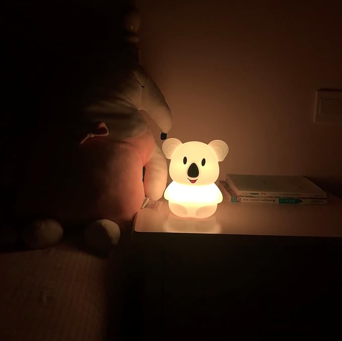 Koala Night Light for Kids Silicone Bedside Bedroom Lighting, Baby Nursery Light Sleeping NightLights, Color Changing Lamps - Eye Caring, Adjustable Brightness & Color, Time Setting - Medium