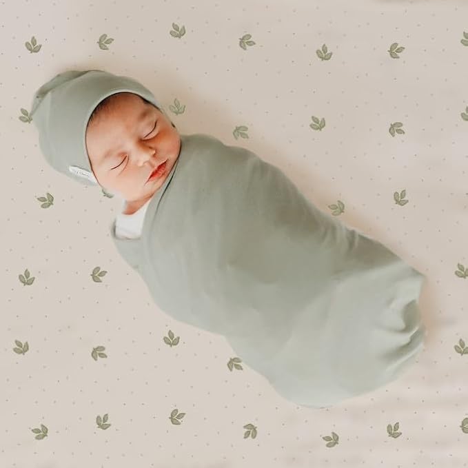 Ely’s & Co. Crib Sheets Baby Girl/Boy Fitted Crib Mattress Sheet Set, 2 Pack, 100% Jersey Knit Cotton, Infant and Toddler Nursery Bedding, Neutral Taupe and Cream with Sage Vintage Print, 28” x 52”