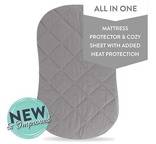 Ely's & Co. Patent Pending Jersey Cotton Quilted Waterproof Hourglass Sheet, All in one Bassinet Sheet with Mattress Pad Cover Protection (Grey)