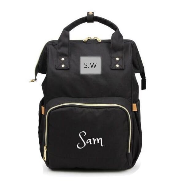 Personalized Large Diaper Bag Knapsack/Tote Bag/Backpack Monogram Embroidered for Infant/Baby Bag Custom Diaper bag (Black SW)