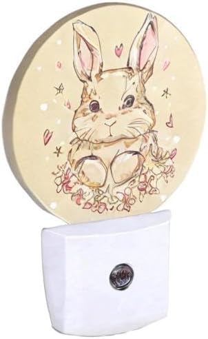 EKOBLA Easter Bunny Night Light Cute Animal Rabbit Hare with Butterfly Boho Plug-in Nightlights Auto Sensor Energy Efficient LED Lamp for Boy Girl Gifts