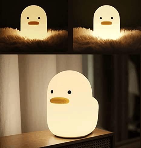 BFYCHYC Home Duck Night Light Cute Animal Silicone Nursery Rechargeable ABS+PC Table Bedside Lamp Timer Setting with Touch Sensor for Bedroom Breastfeeding Kid Home Decoration White HL-16