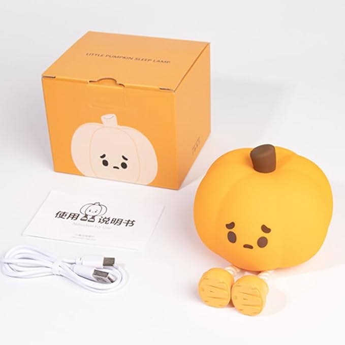 Pumpkin Night Light, Squishy LED Halloween Lamp with Timer, Rechargeable Silicone Nursery Nightlight for Kids, Dimmable Bedside Pumpkin Lantern for Baby Room Decor