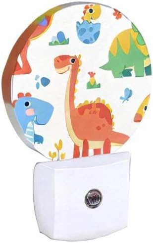 EKOBLA Dinosaur Night Light Cartoon Round LED Wall Plug-in Nightlights with Auto Sensor, Dino Night Light - Cute Dinosaur Theme Dusk to Dawn Lighting for Boys & Girls (Soft Glow Sleep-Friendly)