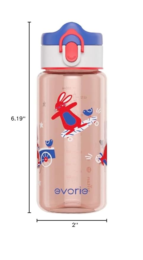 Evorie Kids Water Bottle for School, No Straw 13oz BPA Free Tritan Bottle, Leak Proof with Flip Top Lightweight for Outdoor (Red Rabit)