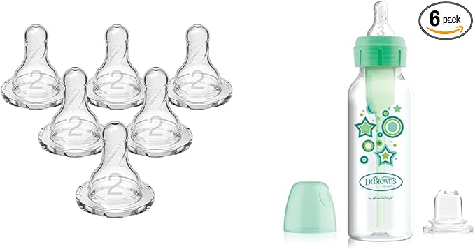 Dr. Brown's Natural Flow Level 2 Medium Flow 100% Silicone Narrow Baby Bottle Nipples and Anti-Colic Options+ Narrow Sippy Bottle Starter Kit