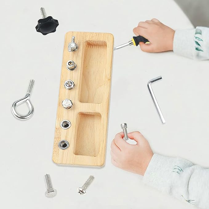 14 Pcs Kids Montessori Screwdriver Board Set, Wooden Screw Driver Activities Tools Montessori Toys for 3 4 5 Year Old, Basic Skills Educational Sensory Learning Toy for Kids Toddlers Preschool
