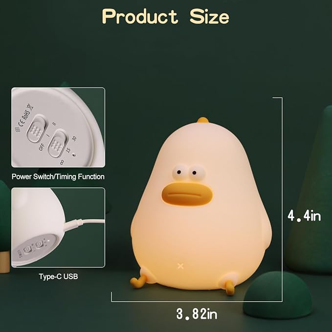 Night Light for Kids, Cute Silicone Nursery Chick Lamp for Baby and Toddler, Animal Night Light for Boys and Girls, Squishy Bedside Lamp for Kids Room
