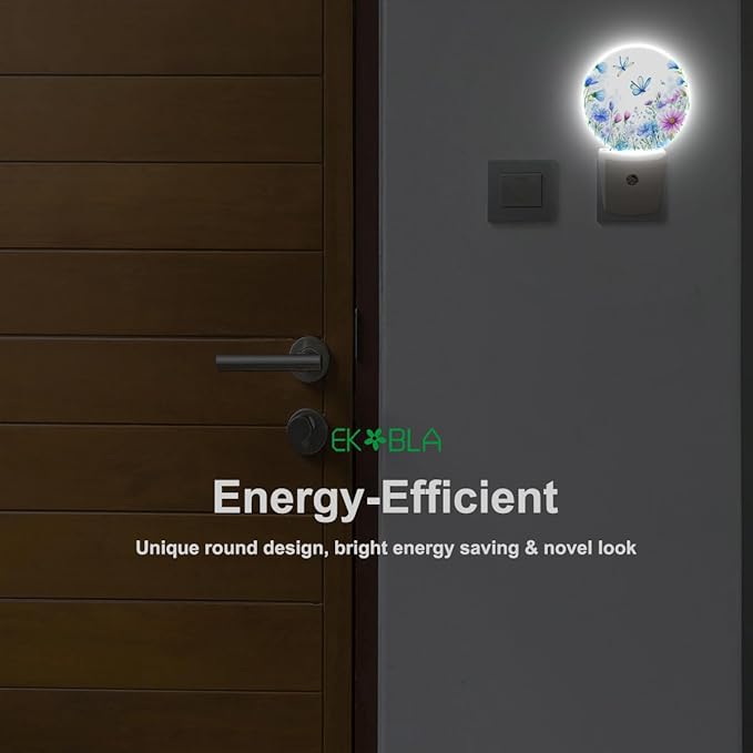 EKOBLA Floral Butterfly Plug-in Nightlights Wildflowers & Butterflies Spring Garden Night Light with Auto Sensor LED Lighting for Kitchen Bedroom Bathroom Home Decor