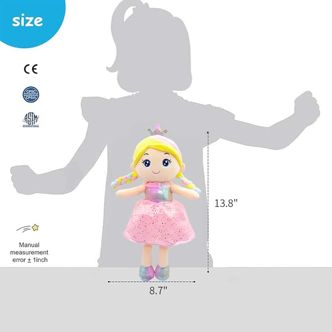 June Garden 14" Soft Baby Doll Vera - Stuffed Cuddly Princess Plush Gifts for Girls - Pink with Gift Bag