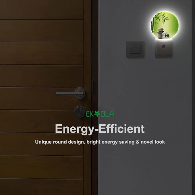 EKOBLA Meditation Night Light Bamboo Zen Stones Oriental Spa Peaceful Night Lights Plug into Wall Auto on/Off LED Round Lamp for Men Women Home Living Room Bathroom