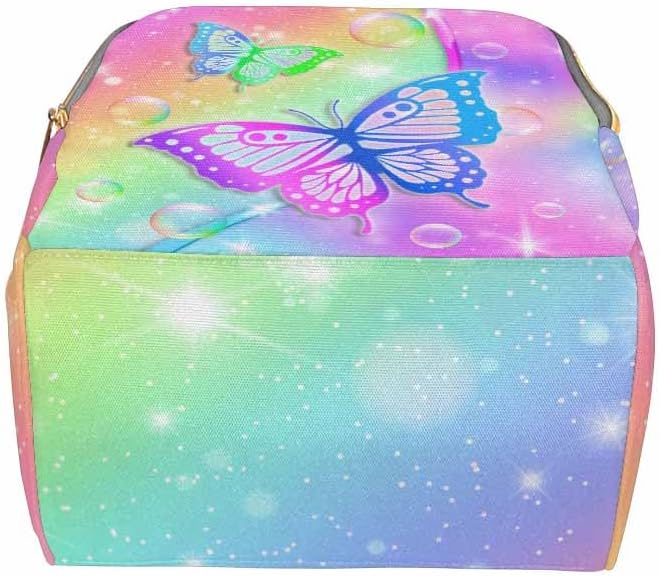 Custom Diaper Bag with Name Birthday Gift Nappy Backpack Personalized Back Pack Customize Name Backpack For Outdoor Shopping Personalized Baby Bag, Rainbow Butterflies