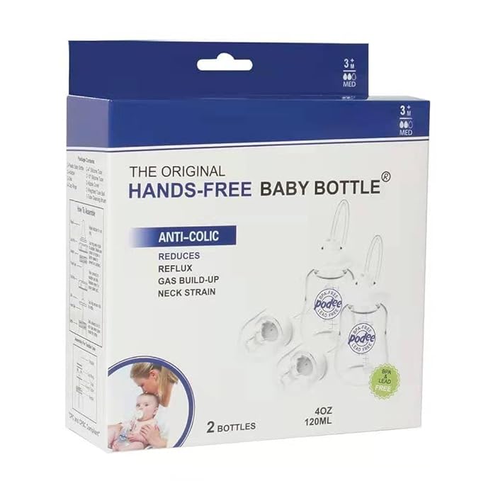 Hands-Free Baby Bottle - Anti-Colic Nursing System 4 oz Baby Bottle with Fast Flow Nipple/Teat 3m+ Infant with Tube Straw Feeding System for Toddler (2 Bottles - Blue)