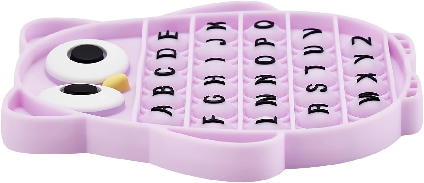 Push Pop Bubble Fidget Sensory Toy, Silicone Stress Relief Popping Toy, ABC Alphabet Owl Shaped Educational Learning Tools for Toddlers Kids Students (Black Letters-Purple)