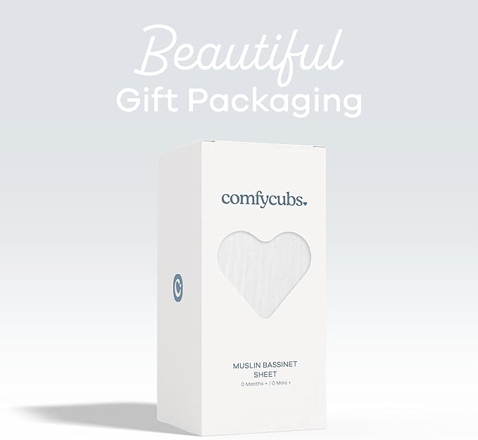 Comfy Cubs Muslin Bassinet Sheet - 100% Soft Cotton Fabric, Breathable & Gentle for Baby’s Sensitive Skin - Universal Fit with Secure Elastic Edging, Gift-Ready Packaging - White