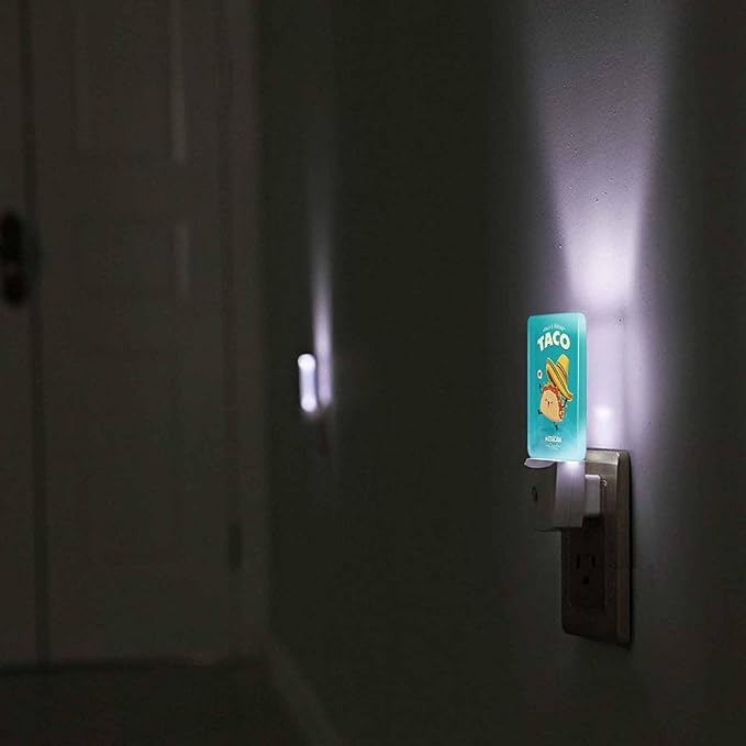 LED Night Light,Vintage Mexican Food Taco Character LED Night Light Plug into Wall with Dusk to Dawn Light Sensor White Energy Efficient Nightlight for Bedroom Bathroom Hallway Living Room Kitchen