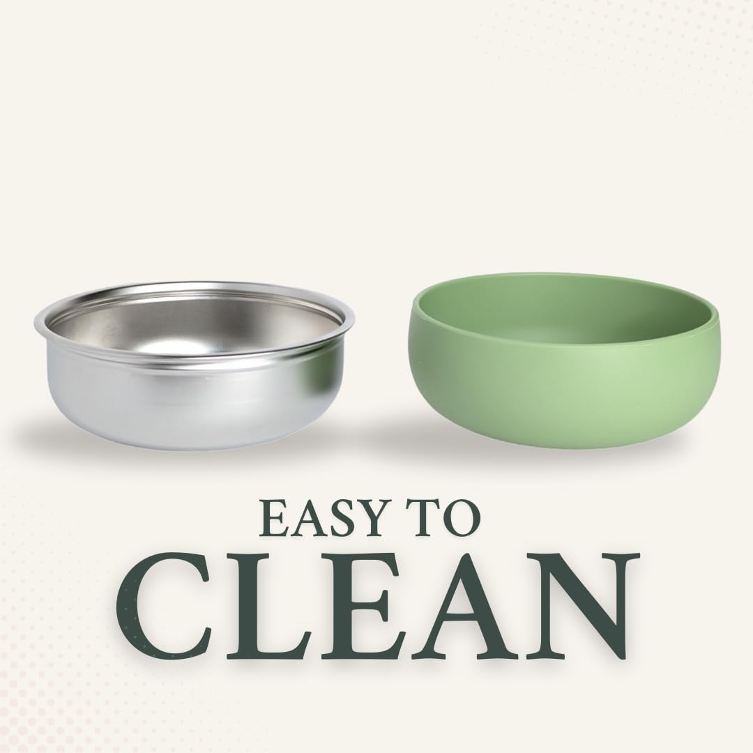 Monkey Proof™ Non-Toxic Stainless Steel Child Bowl 5” with Non-Slip Silicone Shell, (Set of 4 bowls) Unbreakable, Mess Free Feeding for Babies, Toddlers, Kids, BPA free (Sage Green)