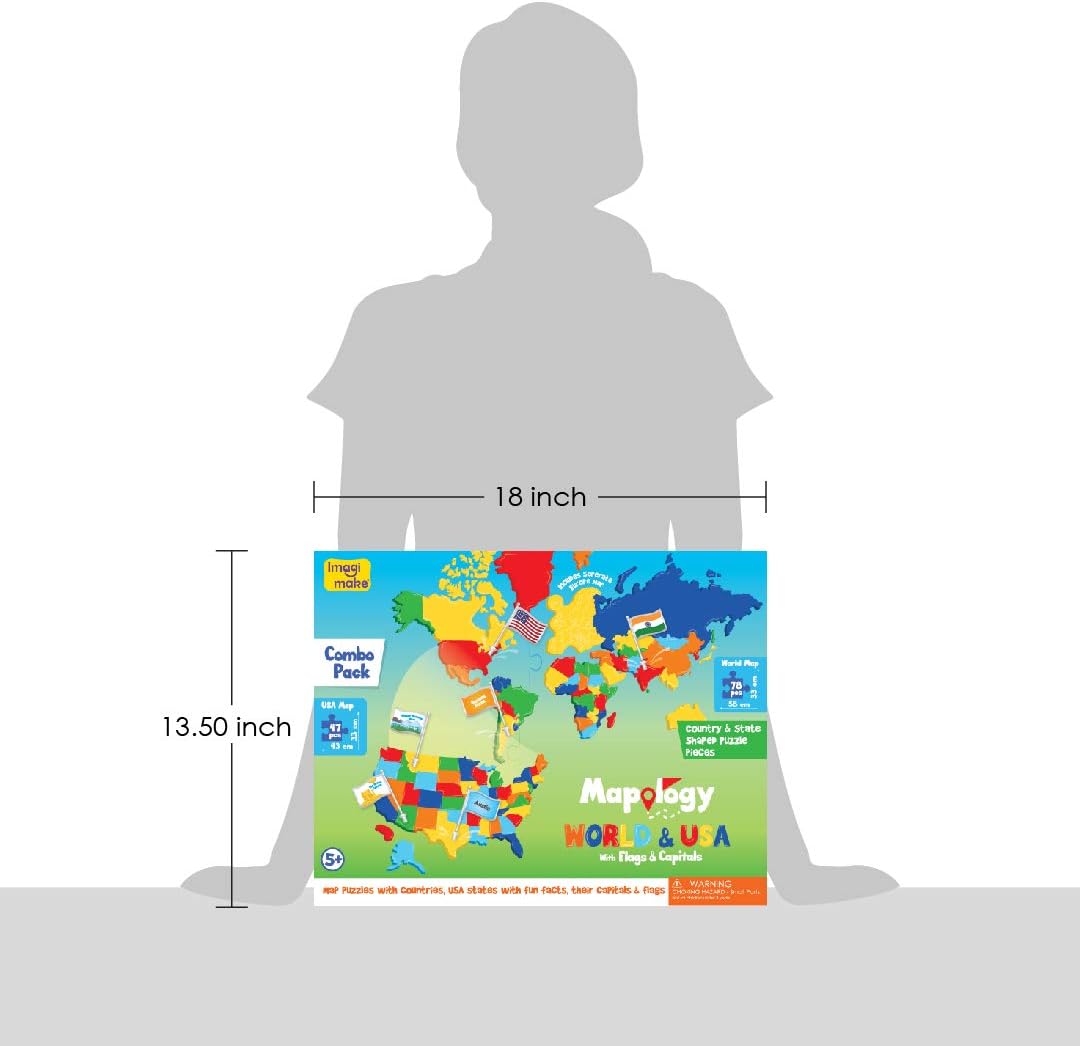 Imagimake Mapology USA & World Map Puzzle with Flags, Capitals, Stickers | Educational Toys for Ages 5-7 | Jigsaw Puzzles for Kids Ages 8-10 | Geography Toys for Ages 8-13 | 6 Year Old Boy/Girl Gifts