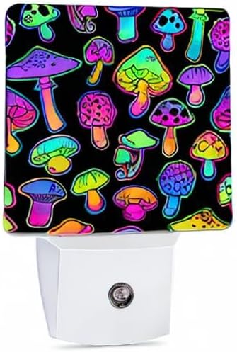 Bright Psychedelic Colors Mushrooms Night Light Plug in Wall Lamp Smart Dusk to Dawn Sensor for Home Decorative, Kids Room Bedroom Bathroom Kitchen Hallway Gifts