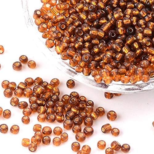 Perlin Glass Seed Beads 4mm 6/0 Round 1100pcs Mini Small Pony Spacer Beads Kit for Jewelry Making Earrings Bracelets Pendants Waist DIY Handmade (Dark Brown Silver Lined)