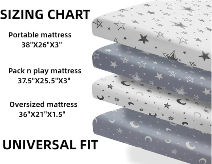 4 Pack Star and Moon Neutral Unisex Fitted Baby Sheets Set for Baby Boys or Girls (Play N)