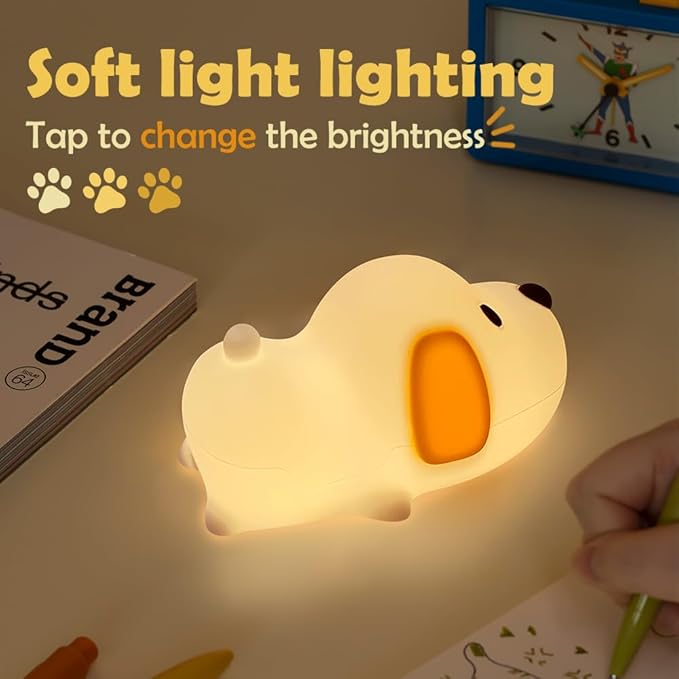 S NMT Cute Dog Silicone Night Light for Kids Room, 7 Colors Changing Nursery Sleeping Lamp, 3 Level Brightness Beside Table Lamp for Baby Room Gifts