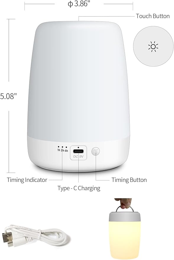 Night Light for Kids & Nursery - Rechargeable Touch Lamp, Portable Nursing Lamp with Soft & Warm Light for Newborn, 3 Timers, Up to 200H