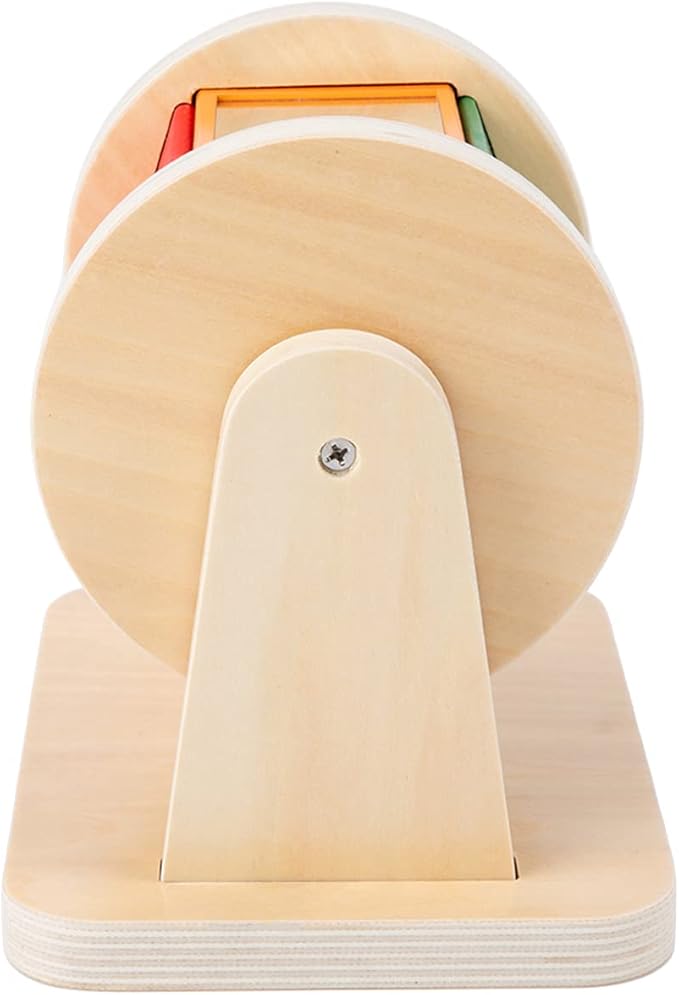 Adena Montessori Spinning Drum Baby Toys,Montessori Toys for Babies 6-12 Months Toddlers,Wooden Spinning Rainbow with Multiple Materials Baby Christmas Toys for Boy and Girls Gift(Medium-size Texture)