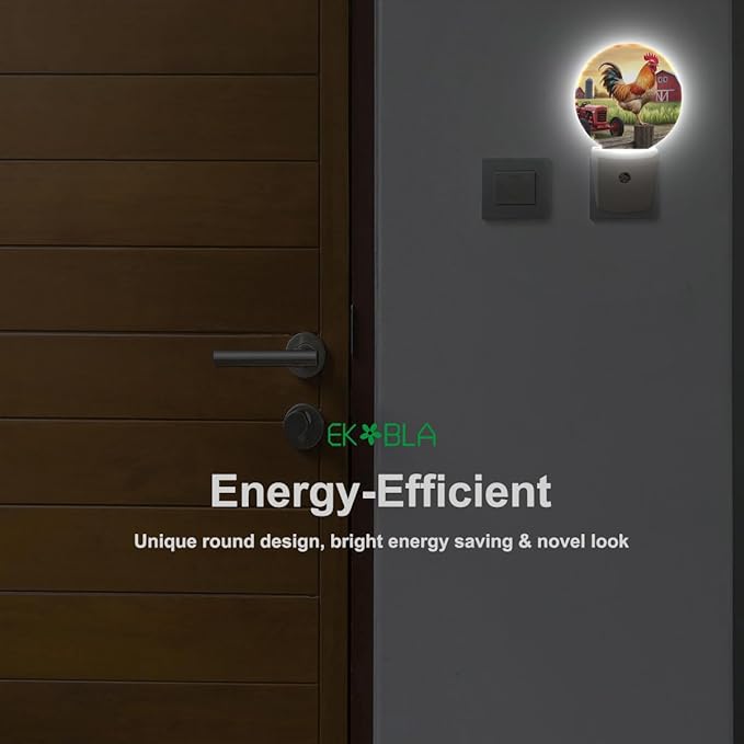 EKOBLA Rooster Night Lights Plug into Wall Rustic Cock Standing on The Fence Farm Animal Led Night Light for Boys Girls Room, Dusk to Dawn Sensor Nightlight for Stairway Hallway Kitchen