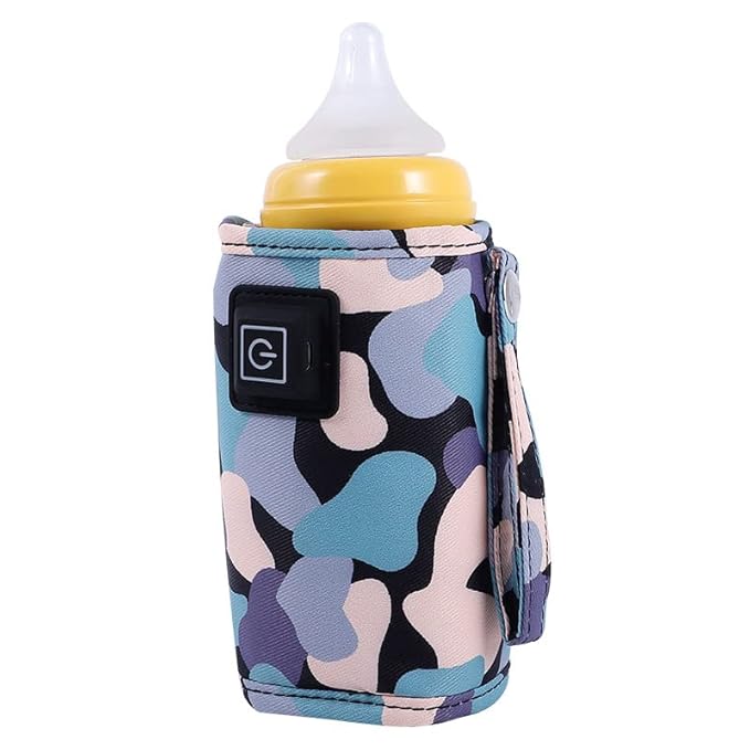 Plplaaoo USB Baby Bottle Warmer Portable Milk Heater,Fast Heating Baby Bottle Warmer with 3-Speed Temperature Adjustment,Compact Insulated USB-Powered Bottle Warmer for Infants(Light Camouflage)