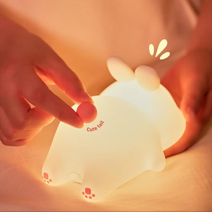 Bunny Night Light - 16 Color Kawaii Silicone Lamp, Rechargeable Dimmable Nursery Light, Soft Touch Rabbit Nightlight for Toddler Room, Baby Bedside Lamp for Girls and Boys