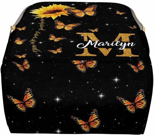 D-Story Custom Name Backpack For Mom Customized Diaper Bag Princess Mommy Bag Personalized Back Pack Baby Backpack For Outdoor Shopping Mommy Bag, Rainbow Butterflies