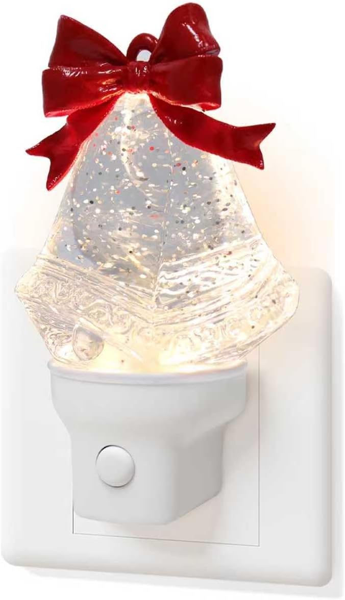 Christmas Night Light Plug into Wall Swirling Glitter USB Portable Christmas Decorative Night Light Decoration for Kids Adults Bedroom Kitchen Living Room Holiday Decor (Bells)