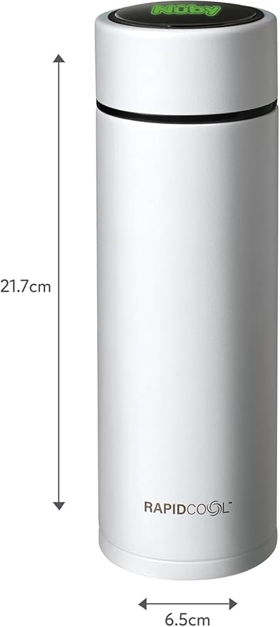 Nuby RapidCool Portable Baby Bottle Maker - with Milk Powder Dispenser and Digital Lid - Ideal for Travel Bottles and Night Feeds - Stainless Steel