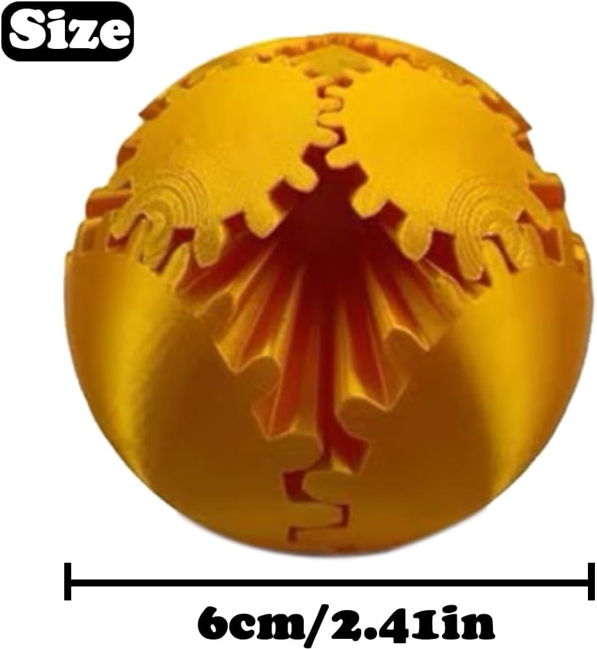 3D Printed Gear Ball, Gears phere Gear Ball Fidget Toy, Puzzle Balls, Fidget Ball, Cube Fidget Toy ,Gear Ball Toys for Classroom Prizes, Party Birthday, Anxiety Relaxing and Stress. (Golden)