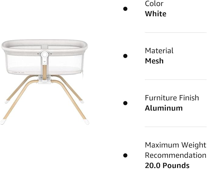 ANGELBLISS 3 in 1 Baby Bassinet, Rocking Bassinets Bedside Sleeper, One-Second Convert Travel Portable Bassinet Newborn Baby (White)