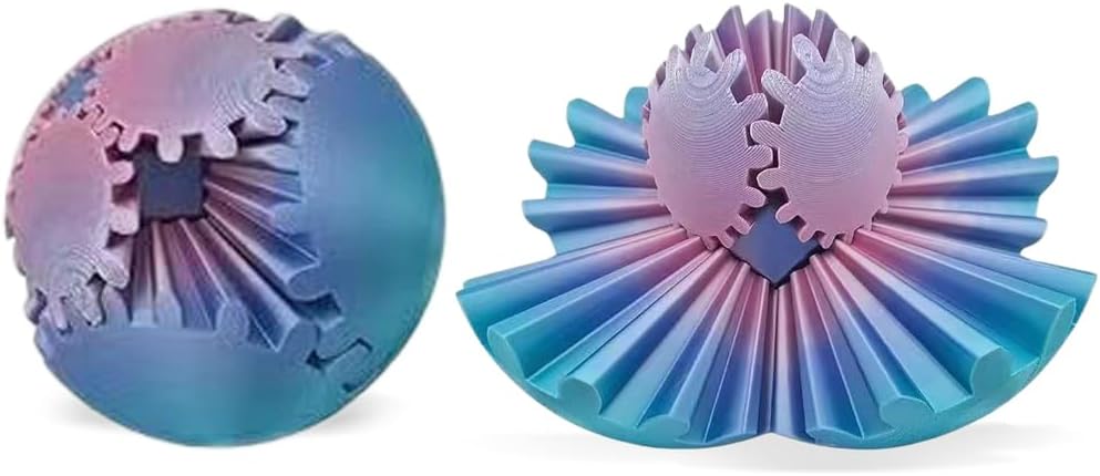 3D Printed Gear Ball, Gears phere Gear Ball Fidget Toy, Puzzle Balls, Fidget Ball, Cube Fidget Toy ,Gear Ball Toys for Classroom Prizes, Party Birthday, Anxiety Relaxing and Stress. (Pink and Cyan)