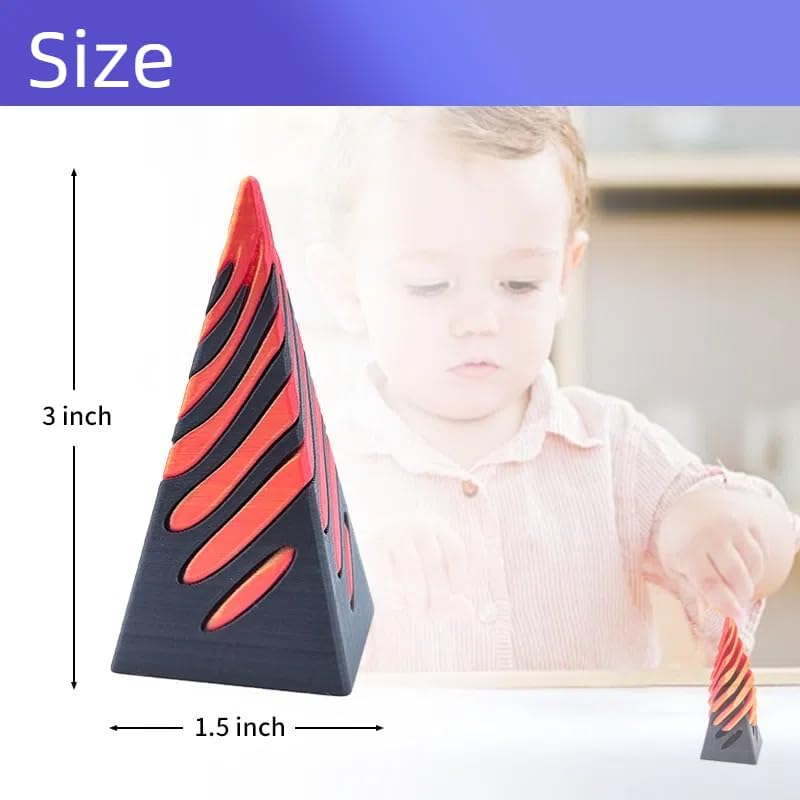 Impossible Pyramid Passthrough Sculpture, Pass Through Pyramid, 3D Printed Spiral Cone, Mini Vortex Thread Illusion (Orange)