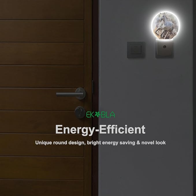 EKOBLA Running Horse LED Night Light Horse Dramatic Sunset Sky Dusk to Dawn Plug-in Nightlights Auto Sensor for Home Indoor Bathroom Hallway Kitchen