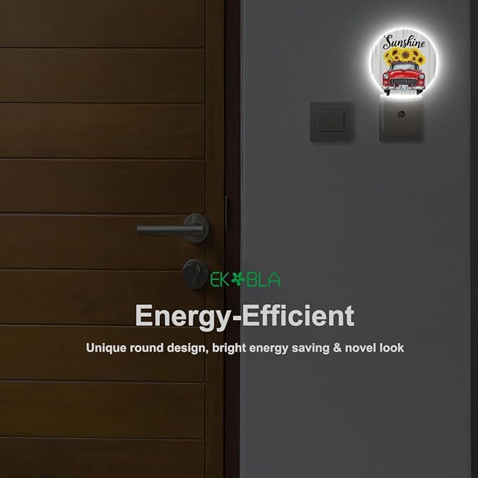 EKOBLA Autumn Harvest Night Light Red Car Truck with Sunflowers Plug in Nightlights Dusk to Dawn Sensor LED Lighting for Bedroom Bathroom Stairway Kitchen Home Decor