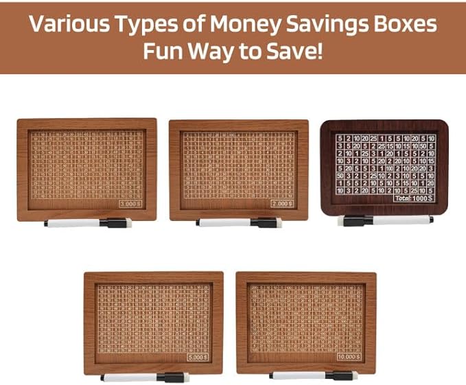 10000 Savings Challenge Box, Money Saving Box with Money Target and Numbers, Cash Vault Wooden Savings Box, Wooden Money Box, Coin Counter Piggy Bank for Adults, Wooden Coin Bank for Kids 10,000