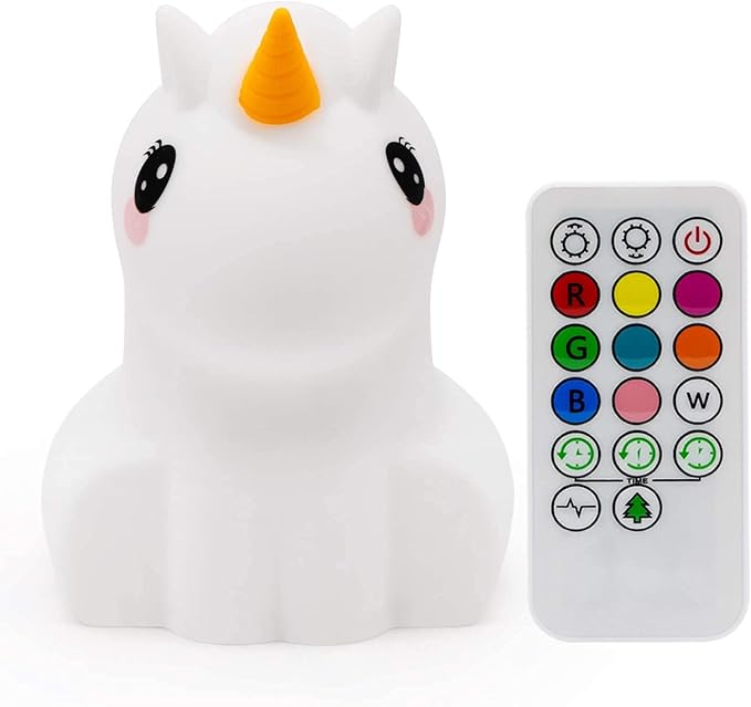 WHA&DARREN Large Unicorn Night Light for Kids,Cute Baby Night Light, Silicone Bedside Lamp,Sleep LED Lights, Eye Caring, Adjustable Brightness & Color, Time Setting, Touch Control & Remote Control