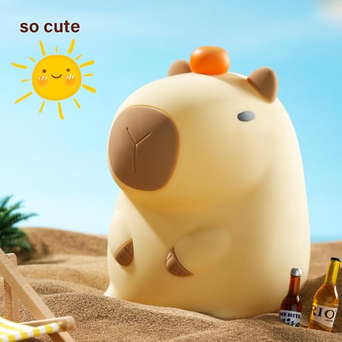 Cute Tangerine Capybara Night Light, LED Squishy Night Lamp, 2 Levels Dimmable Nursery Nightlight for Kids, Rechargeable Touch Lamp, Dorm Decor, Kids Funny Gifts (Fixed Tangerine)