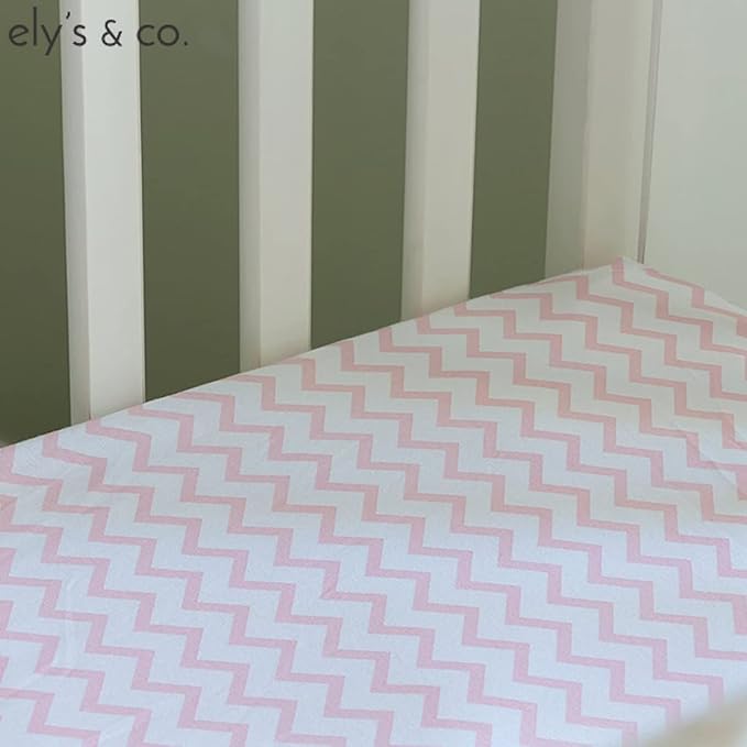 Ely's & Co Pack n Play , Portable mini Crib Sheet Set 100% Jersey Cotton Pink Chevron and Polka Dots for Baby Girl, 2 Pack