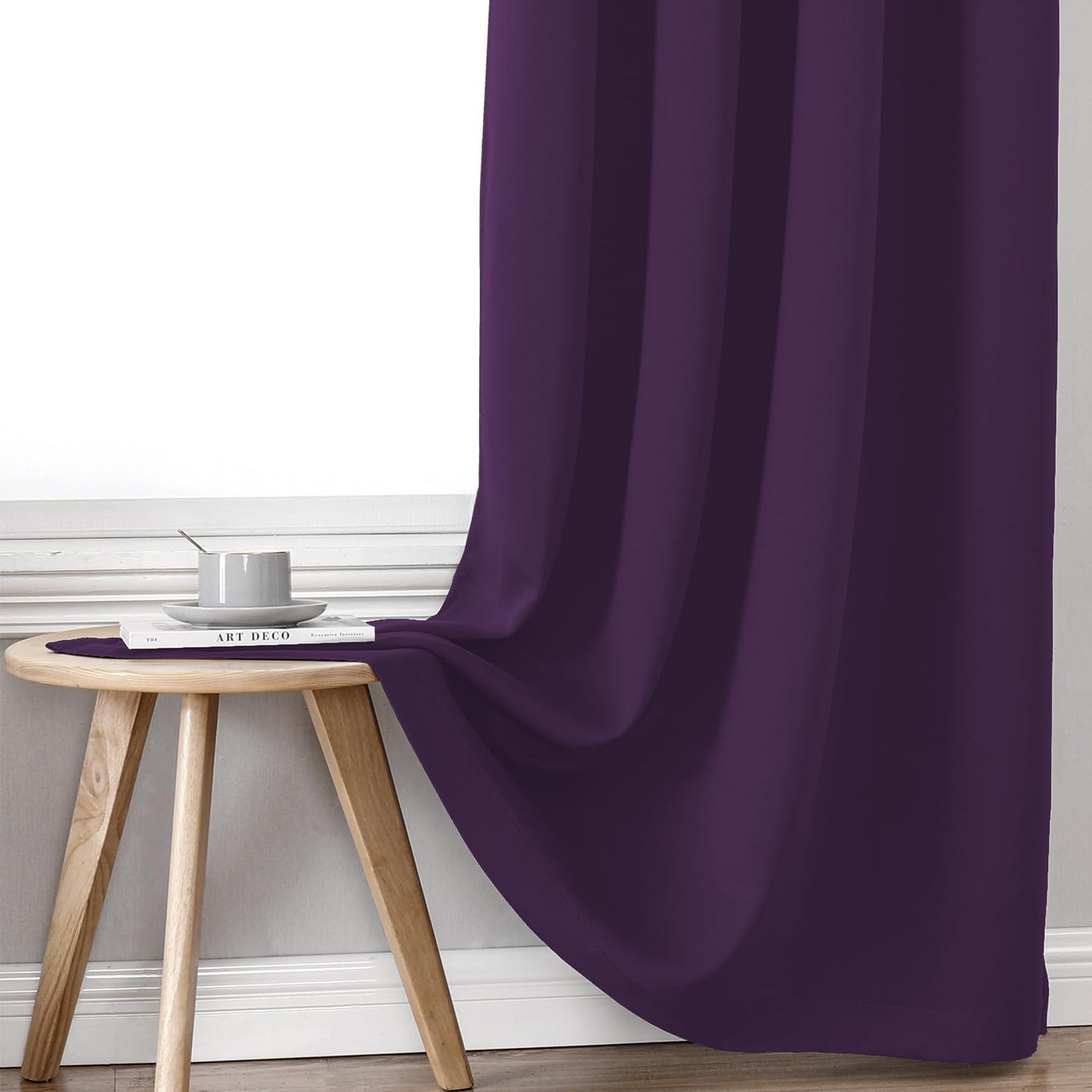 ChrisDowa 100% Blackout Curtains for Bedroom with Black Liner, 2 Thick Layers Total Blackout Thermal Insulated Grommet Window Curtains 2 Panels Set (Royal Purple, 52 x 45 Inch)