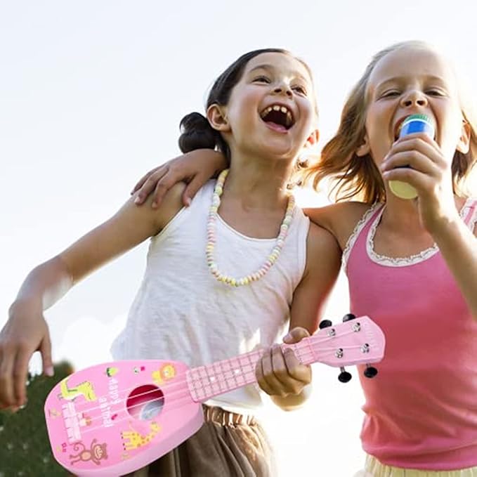 YOLOPLUS+ 17 Inch Kids Ukulele Guitar Toy 4 Strings Mini Children Musical Instruments Educational Learning Toy for Toddler Beginner Keep Tone Anti-Impact Can Play with Picks/Strap/Primary Tutorial