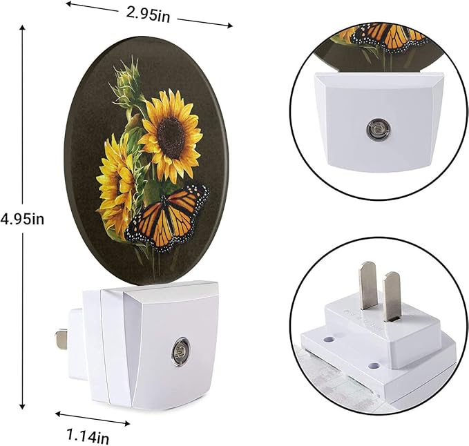 EKOBLA Night Light Sunflower and Butterfly Night Lights Plug into Wall for Boys Girls Led Night Light, Round Lamp Home LED Wall Decor Nightlight