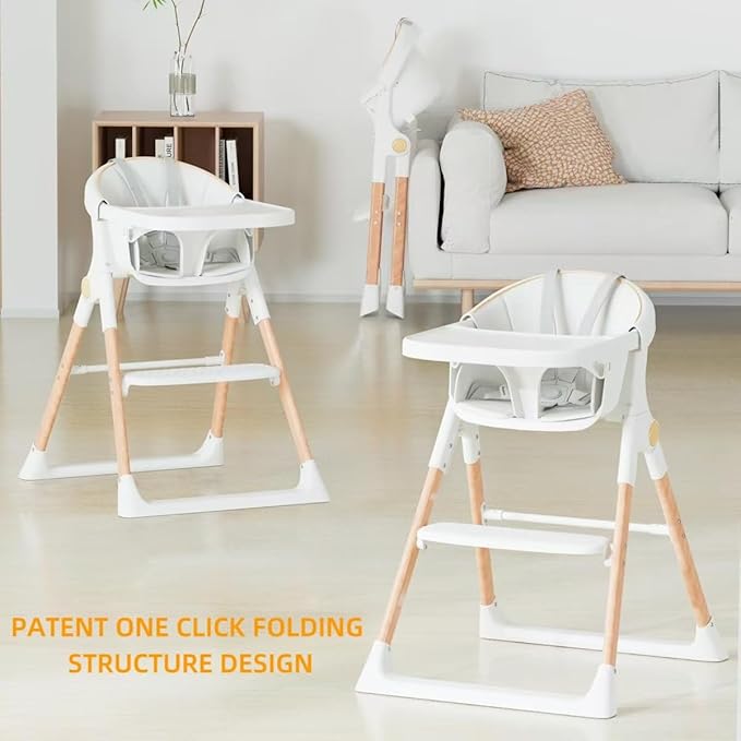 Baby High Chair, High Chairs for Babies and Toddlers, Convertible Folding High Chair with Removable Tray 5 Point Harness Footrest Detachable PU Cushion, Portable Highchair for Baby Toddlers